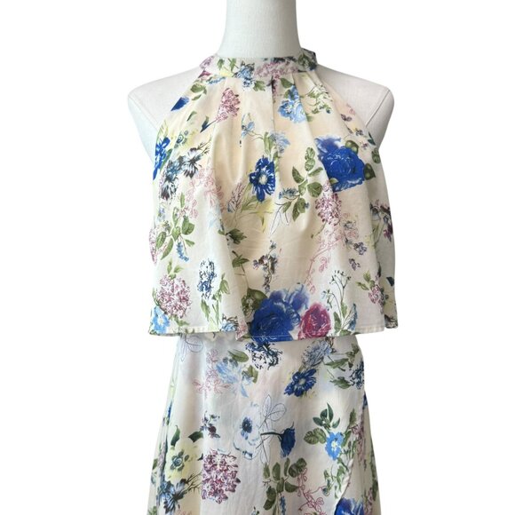 2Bella Floral Print Halter Maxi Dress Size M – High Low Overlay Skirt - Picture 3 of 9